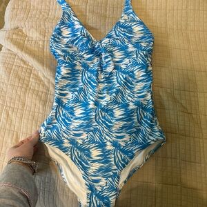 Blue and White Tropical Swimsuit